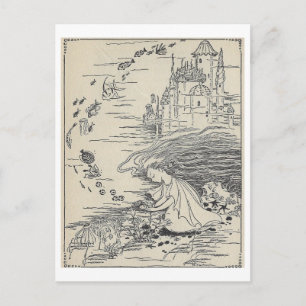 Vintage Book Illustration Girl with Seashells Postcard