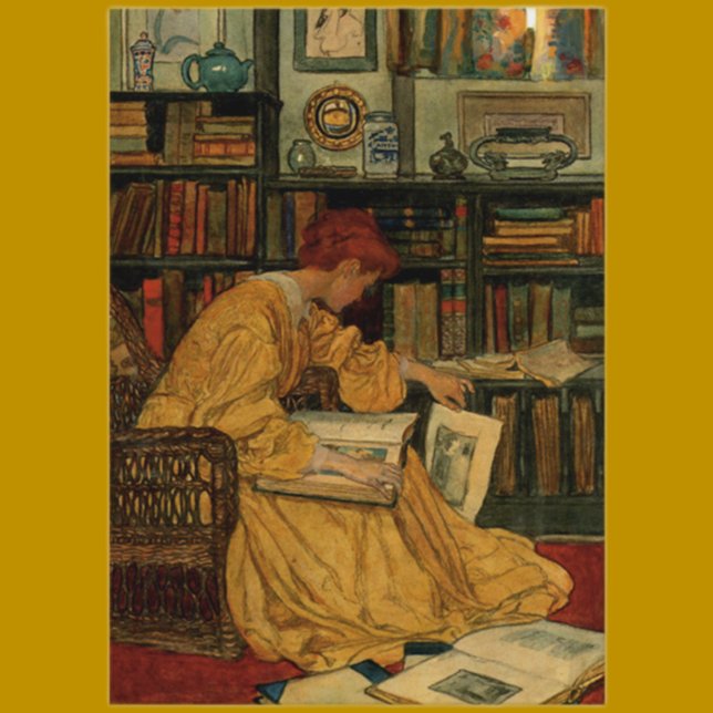 Vintage Book Lover Art Print | Art Nouveau Woman  Business Card (Creator Uploaded)