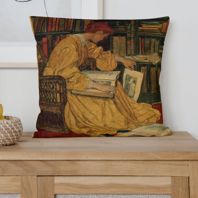 Vintage Book Lover Art Print | Art Nouveau Woman  Cushion (Creator Uploaded)
