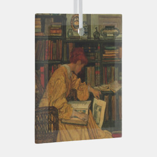 Vintage Book Lover Art Print   Art Nouveau Woman  Glass Tree Decoration