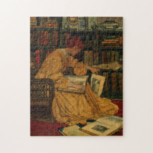 Vintage Book Lover Art Print Art Nouveau Woman Jigsaw Puzzle
