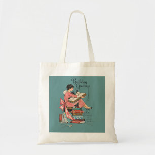 Vintage Book Lover Birthday Illustration Tote Bag