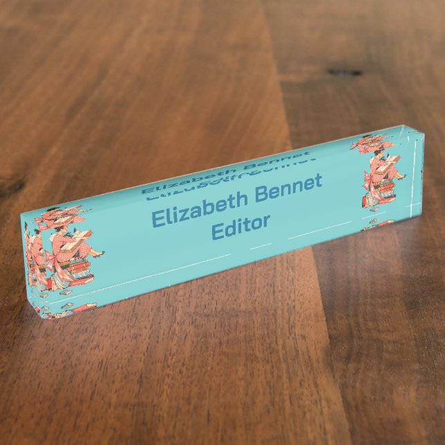 Vintage Book Lover Reading Illustration Nameplate (Side)