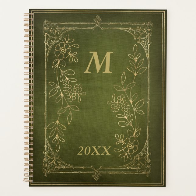 Vintage Book Ornate Monogram Gilded Gold Planner (Front)