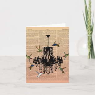 Vintage Book Page Hummingbird Chandelier Notecard