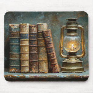Vintage Book Stack Painting Antique Library Wall Mouse Pad