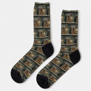 Vintage Book Stack Painting Antique Library Wall Socks