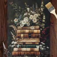 Vintage Book Stack with Wildflowers Decoupage