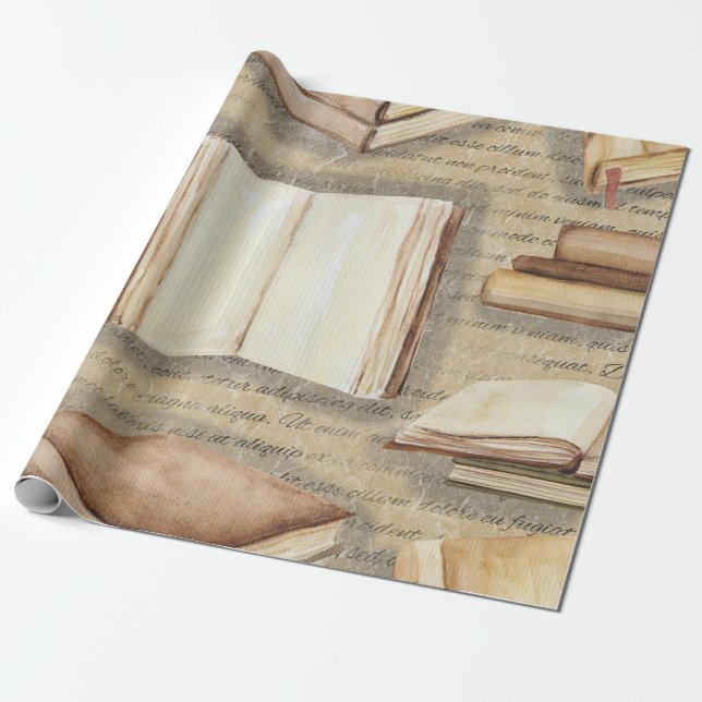Vintage Book Wrapping Paper Roll (Unrolled)