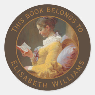 Vintage Bookplate The Reader Painting Fragonard Classic Round Sticker