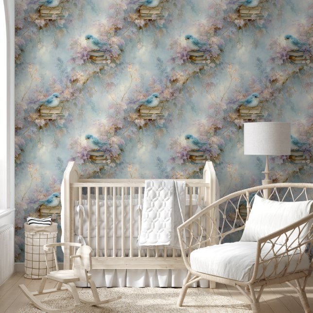 Vintage Books and Bluebirds  Wallpaper (Kids)