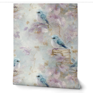 Vintage Books and Bluebirds Wallpaper