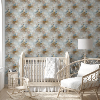 Vintage Books and Bluebirds Wallpaper