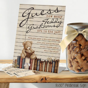 Vintage Books Baby Shower Teddy Grahams Guess Game Pedestal Sign