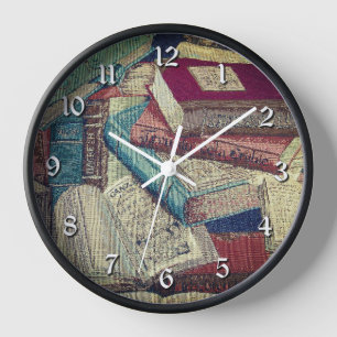 Vintage Books Background Clock