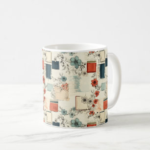 Vintage Books Coral Teal Floral Scrapbook Coffee Mug