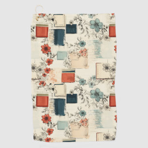 Vintage Books Coral Teal Floral Scrapbook Golf Towel