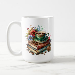 Vintage Books, Flowers and Coffee or Tea Mug