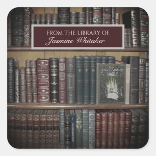 Vintage Books From The Library Of Bookplate Square Sticker