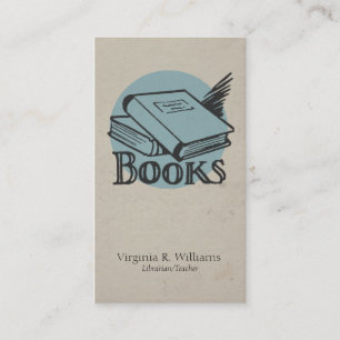 Vintage Books Illustration Blue Retro Circle Business Card