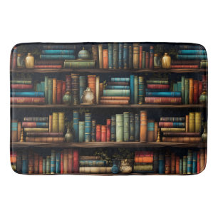 Vintage Books on Bookshelf Pattern Bathroom Bath Mat