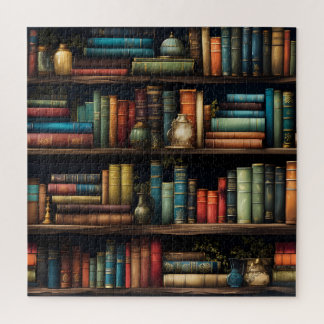 Vintage Books on Bookshelf Pattern Jigsaw Puzzle