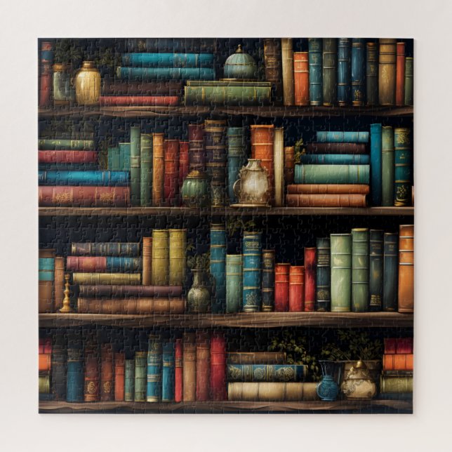 Vintage Books on Bookshelf Pattern Jigsaw Puzzle (Vertical)