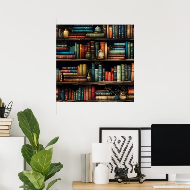 Vintage Books on Bookshelf Pattern Poster (Home Office)