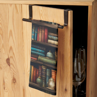 Vintage Books on Bookshelf Pattern Tea Towel