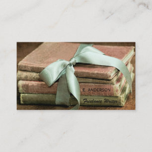 Vintage Books With Mint Ribbon Freelance Writer Business Card