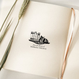 Vintage Bookshelf Cat From The Library Of Rubber Stamp