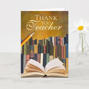 Vintage Bookshelf  Floral Teacher Thank You Card