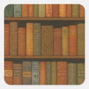 Vintage Bookshelf Illustration  Square Sticker