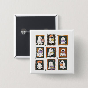 Vintage Bookworm Ghosts Stamps Halloween 15 Cm Square Badge