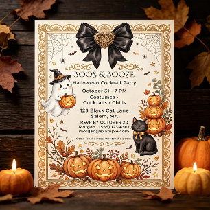 Vintage Boos & Booze Halloween Cocktail Party Invitation