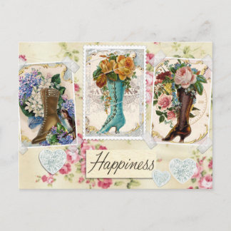 Vintage Boots Floral Design Postcard