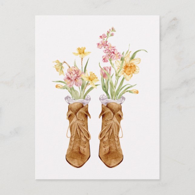 Vintage boots flower bouquet  postcard (Front)