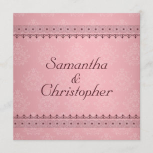 Vintage Bordeaux Deco Lace on Pink Wedding Invitation