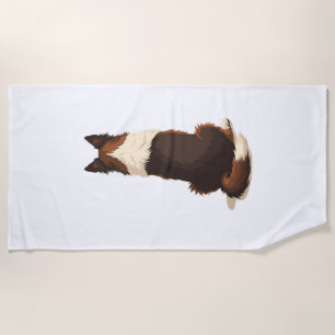 Vintage Border Collie From Behind Dog Illustration Beach Towel