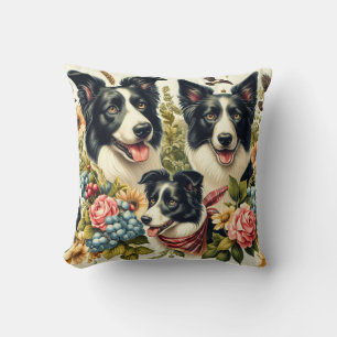 Vintage Border Collie Illustration Cushion