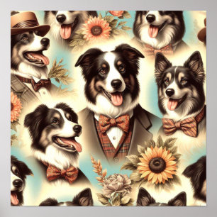 Vintage Border Collie Iluustration Poster