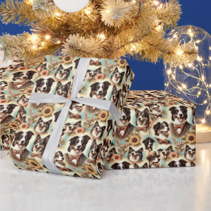 Vintage Border Collie Iluustration Wrapping Paper