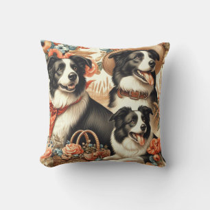 Vintage Border Collie  Painting Cushion