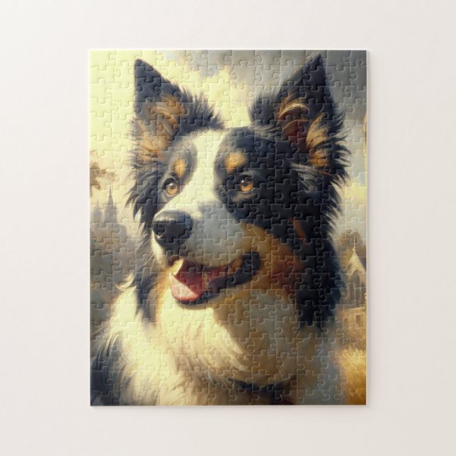 Vintage Border Collie Painting Jigsaw Puzzle (Vertical)