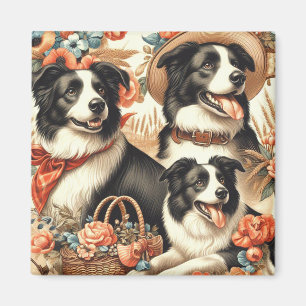 Vintage Border Collie Painting Magnet