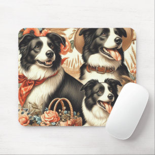Vintage Border Collie  Painting Mouse Pad