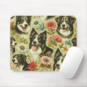 Vintage Border Collie Painting Mouse Pad