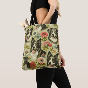 Vintage Border Collie Painting Tote Bag