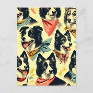 Vintage Border Collie Seamless Postcard