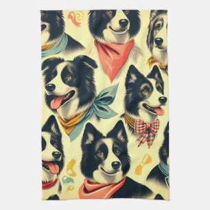 Vintage Border Collie Seamless Tea Towel